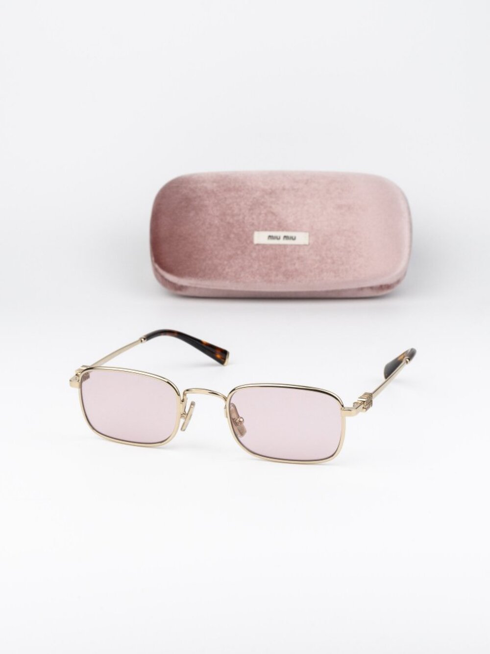Miu Miu Women Sunglasses Pale Gold Pink Rectangle MUA53S ZVN4I0 NEW AUTHENTIC